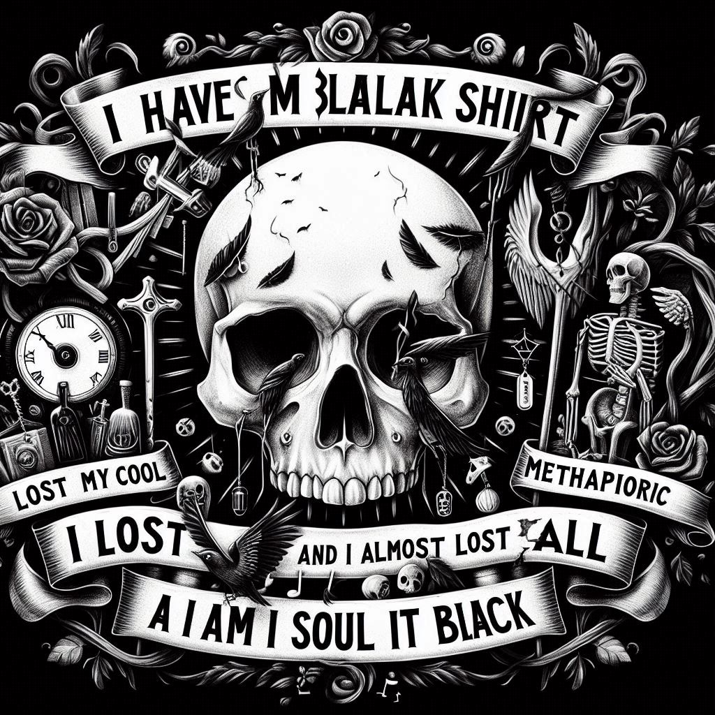 I HAVES M BLALAK SHIRT LOST MY COOL I LOST METHAPIORIC AND I ALMOST LOST ALL A IAM I SOUL IT BLACK