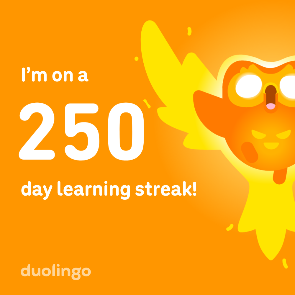 I'm on a 250 day learning streak! duolingo