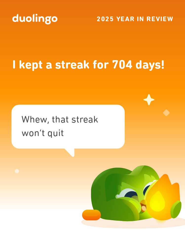 duolingo 2025 YEAR IN REVIEW I kept a streak for 704 days! Whew, that streak won't quit