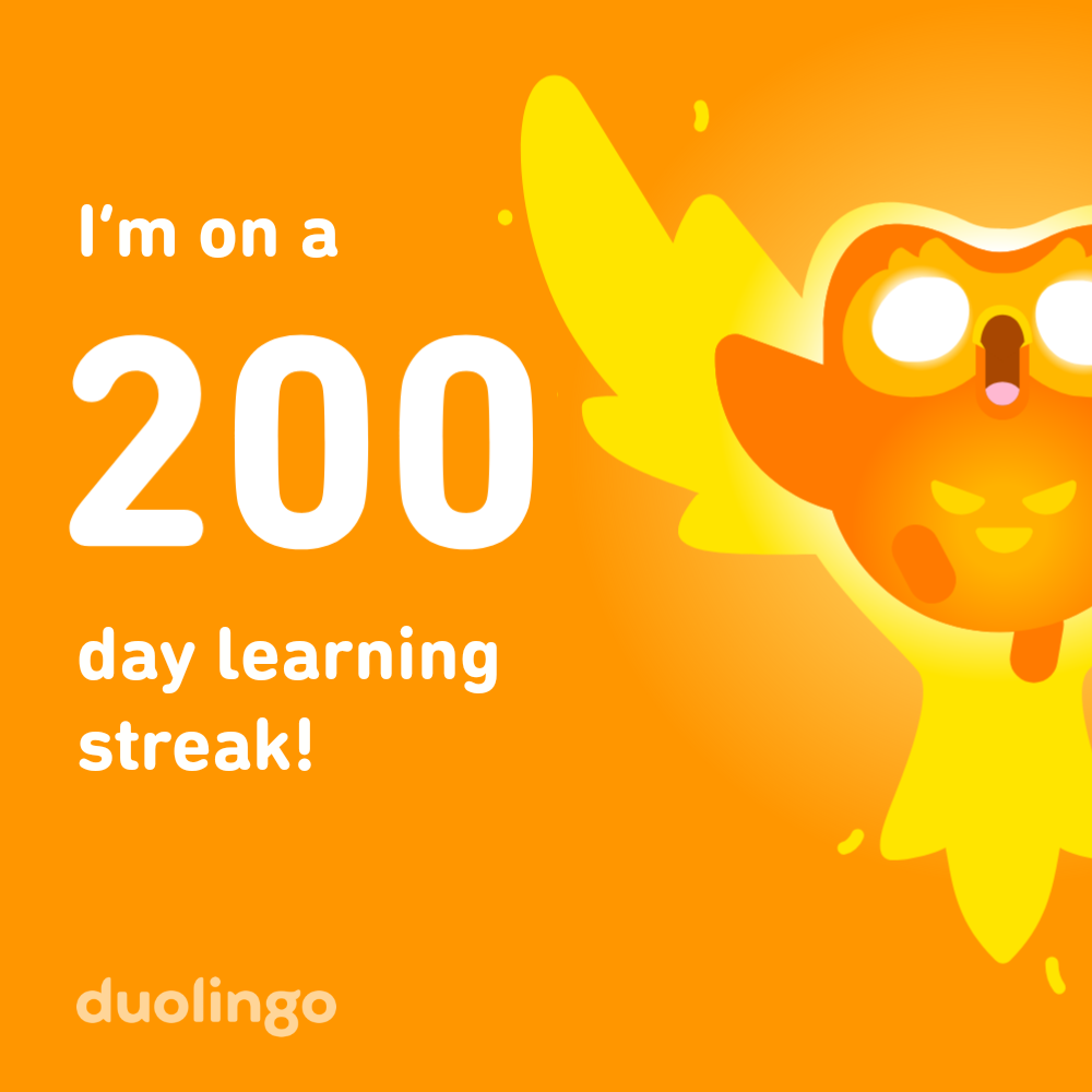 I'm on a 200 day learning streak! duolingo