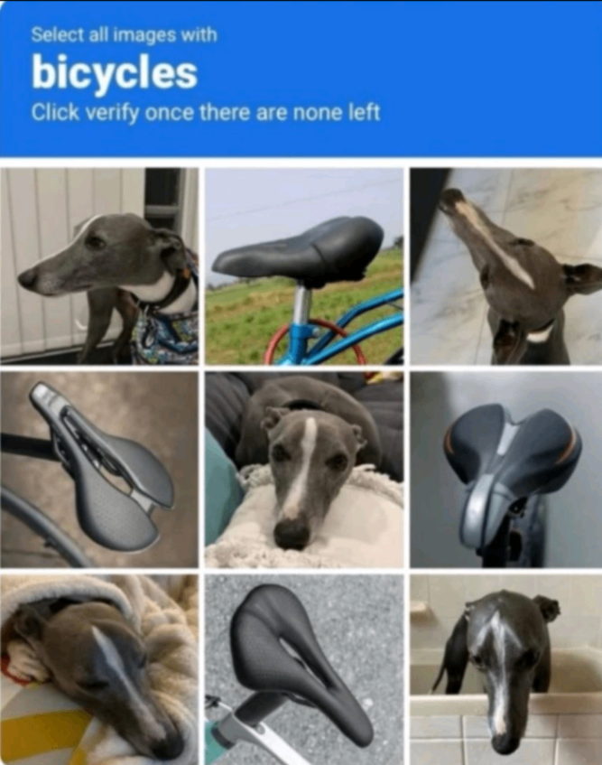 Select all images with bicycles Click verify once there are none left