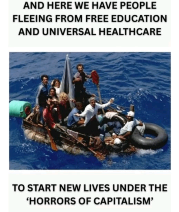AND HERE WE HAVE PEOPLE FLEEING FROM FREE EDUCATION AND UNIVERSAL HEALTHCARE TO START NEW LIVES UNDER THE 'HORRORS OF CAPITALISM'